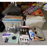 Two boxes of Vinyl LP's and single records to include Neil Young, Roy Orbison, The Beatles etc