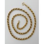 A 9ct gold rope chain, length 50.5cm, weight 9.2gms Condition Report: Available upon request
