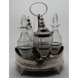 A matched silver and glass five-bottle cruet stand, the frame London 1805 Condition Report: