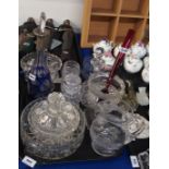 A flashed and etched glass decanter and assorted other crystal Condition Report: Available upon