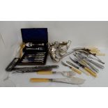 A tray lot of EP - cream and sugar, cased and loose cutlery etc Condition Report: Available upon
