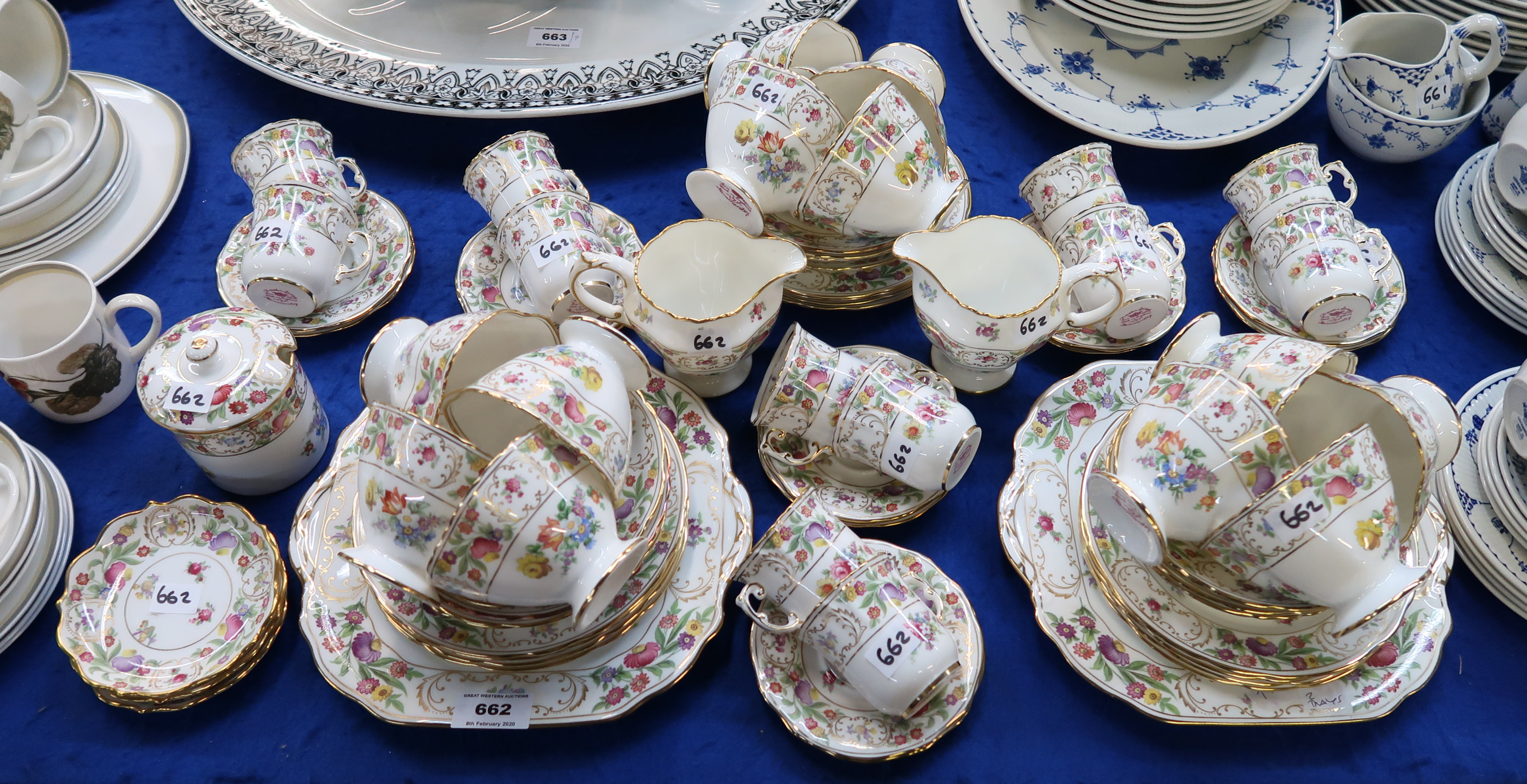 A Hammersley Dresden Sprays tea and coffee service comprising twelve tea cups, saucers, plates,