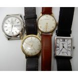 A 9ct gold cased gents Movado watch and three other gents vintage watches Condition Report: