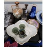 A pair of WMF silver plated vases, a Royal Doulton stoneware jug, a Minton Marlow dish and other