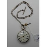 A silver pocket watch on silver Albert Condition Report: Available upon request