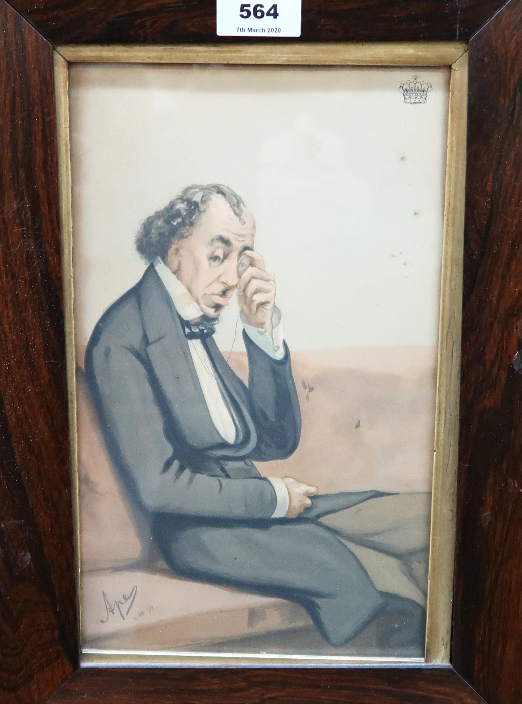 AFTER SPY (LESLIE WARD) 1st Earl of Beaconsfield, Benjamin Disraeli, print, 30 x 18cm Condition