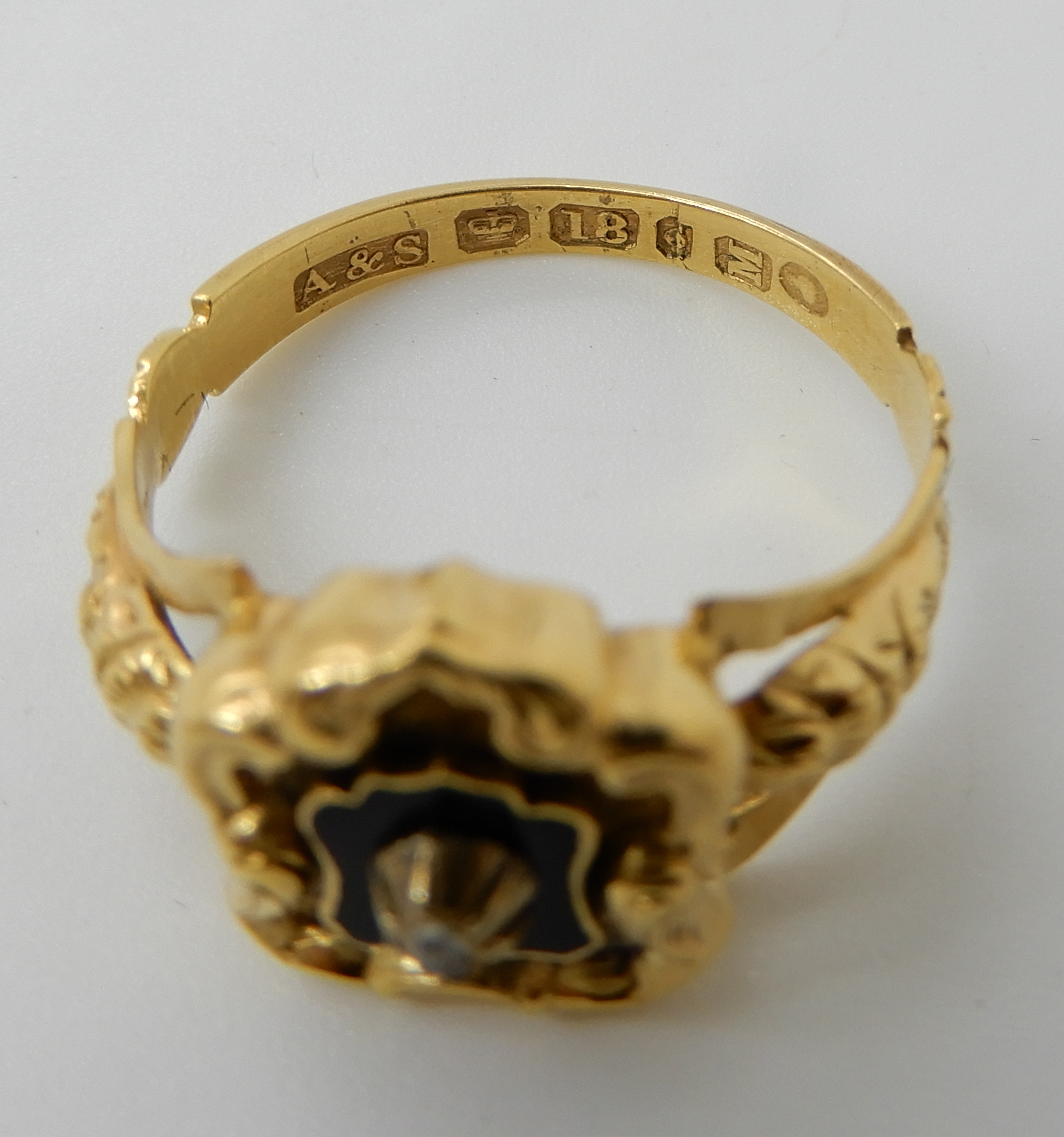 *WITHDRAWN* An 18ct gold Victorian mourning ring, with black enamel and a rose cut diamond, - Image 3 of 5