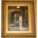 A.J.DE BRIE Gateway Carcassone, signed, oil on board, dated, 1926, 40 x 30cm and another (2)