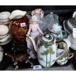 Assorted ceramics including Beswick horses, Crown Devon vase, Lladro figure (def) etc Condition