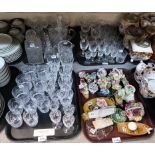 Assorted crystal glass ware including decanters, tumblers etc and ceramic decorative bouquets etc