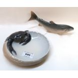 A Royal Copenhagen crab dish and a fish model Condition Report: both in good condition.
