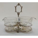 A pair of etched glass relish bowls in silver plated stand Condition Report: Available upon request