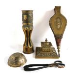 A collection of various brass ware including trench art examples Condition Report: Available upon