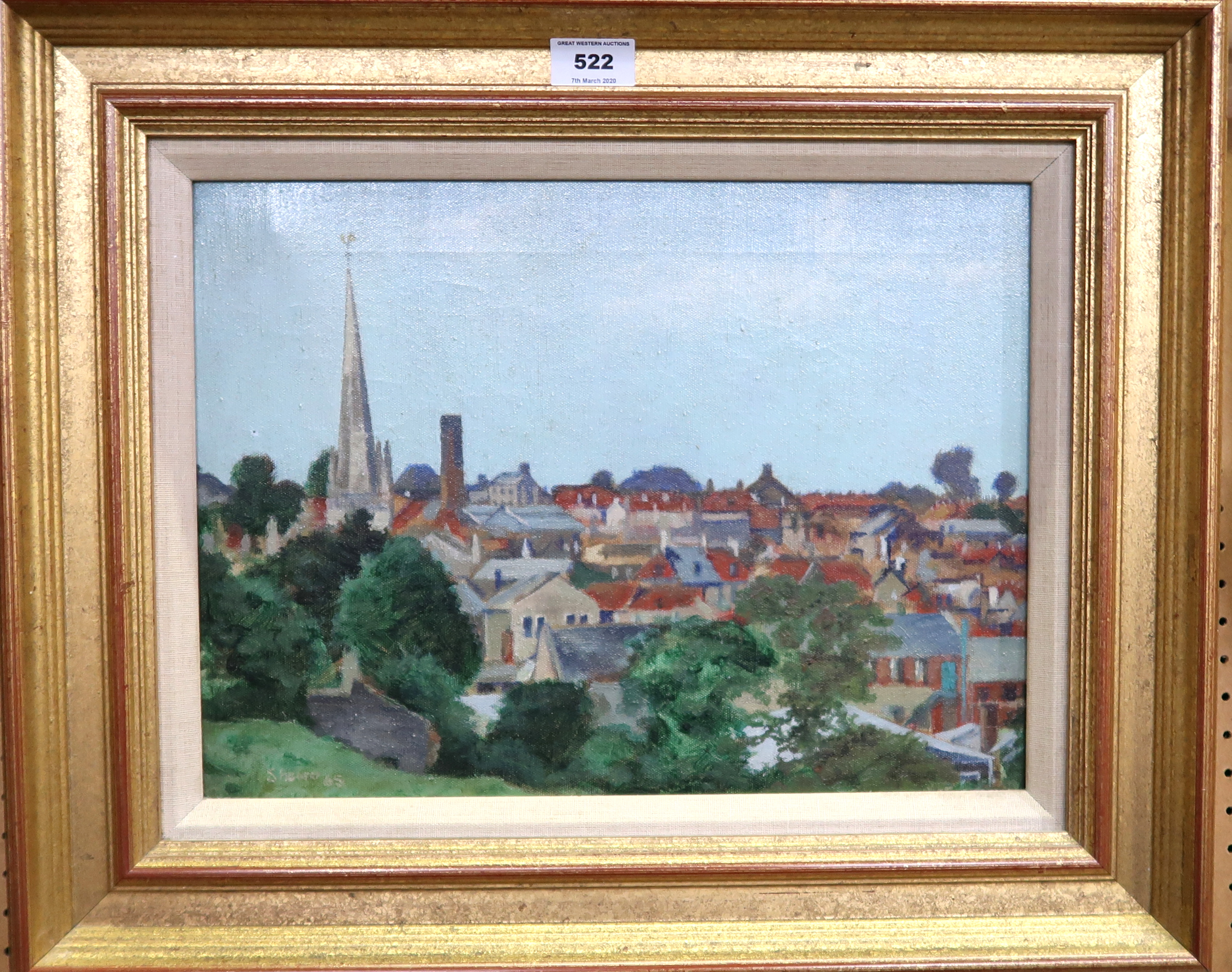 D SHEARER Old Frome, Somerset, signed, oil on canvas, dated, (19)65, 30 x 40cm Condition Report: