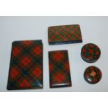 Five various items of Tartanware including turned boxes, card case etc Condition Report: Available