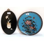 A cloisonne dish and a mother of pearl inlaid panel Condition Report: Available upon request