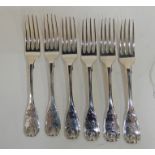 A set of six silver dinner forks, Edinburgh 1816, fiddle pattern, the terminal with shell motif