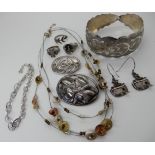 Two silver brooches, Noah's Ark earrings and other items Condition Report: Not available for this