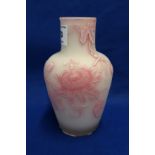 A pink and milk glass cameo vase decorated with a passionflower, 14.5cm high Condition Report: chips