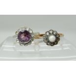 A 9ct opal and clear gem set flower ring size Q, together with a 9ct and silver gem set ring size