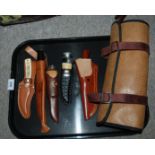 A lot of five Scandinavian skinning knives and knife roll (6) Condition Report: Available upon