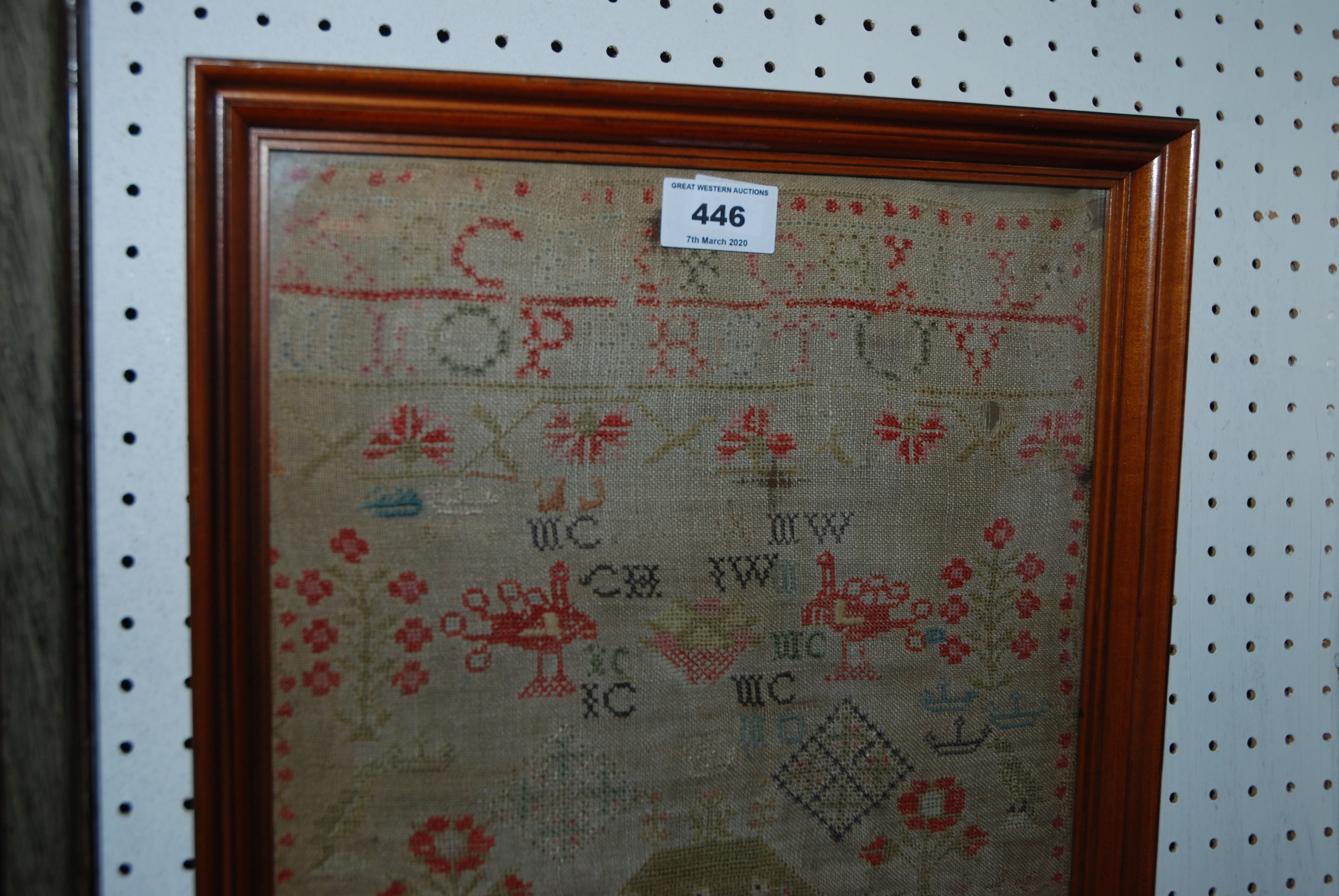 An early framed sampler, 42 x 27cm, framed and glazed Condition Report: Available upon request - Image 3 of 3