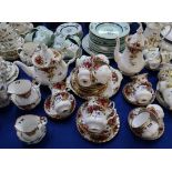 Royal Albert Old Country Roses tea and coffee wares including a tea pot, six teacups, saucers,