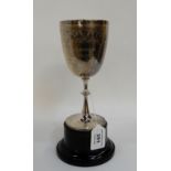 A silver trophy goblet, London 1884, inscribed "Uddingston Victory Gymkhana" (stuck to plastic