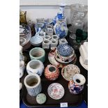 Assorted cricket cages, blue and white vases, assorted dishes etc Condition Report: Available upon