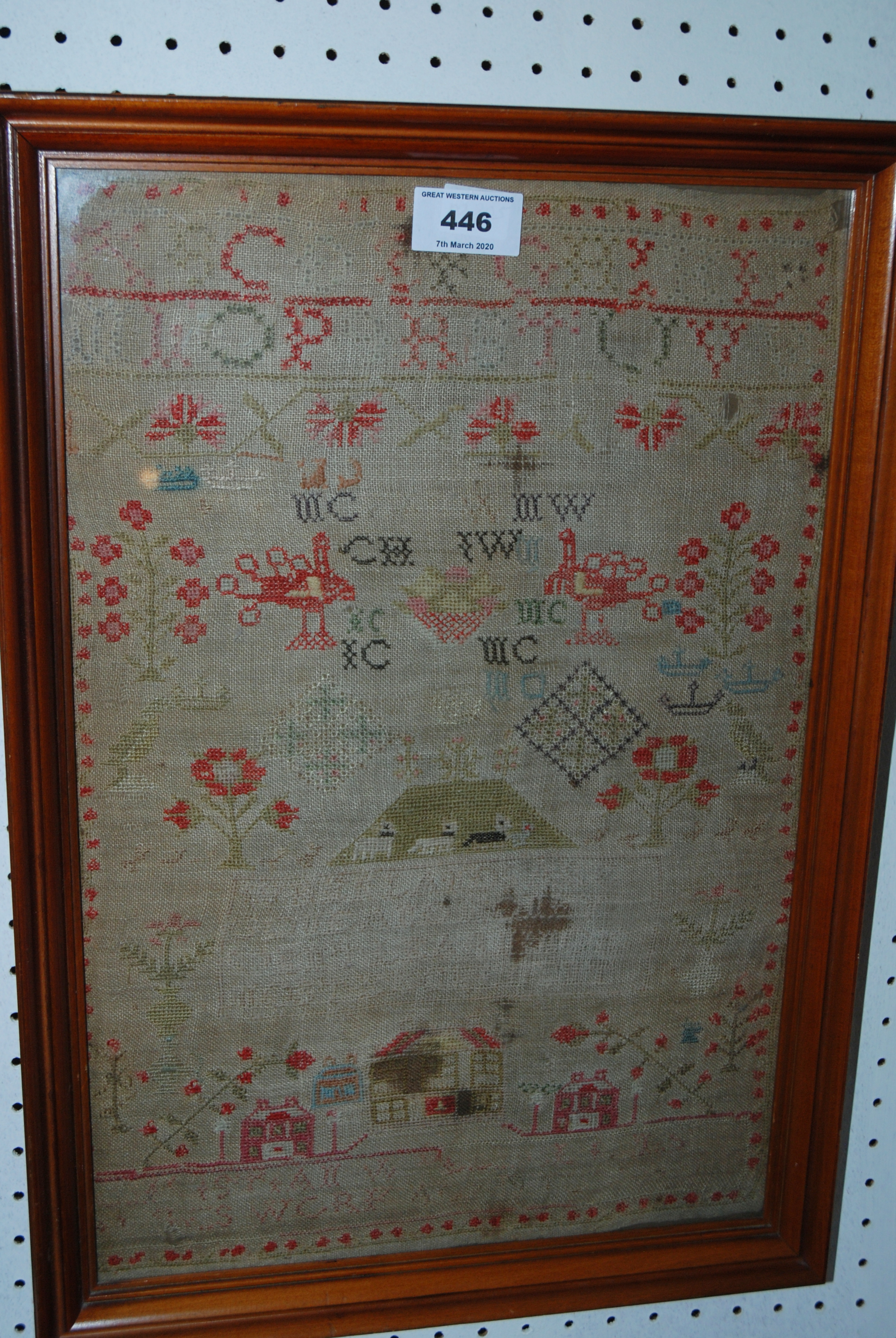 An early framed sampler, 42 x 27cm, framed and glazed Condition Report: Available upon request