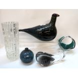 An Iittala, Finland glass bird together with a clear glass vase probably by Tapio Wirkala, a Ronneby