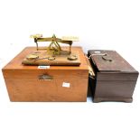 A set of brass postal scales in box and another box (2) Condition Report: Available upon request