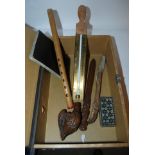 A box of miscellaneous including thermometer, page turner, animal hoof riding crop etc Condition