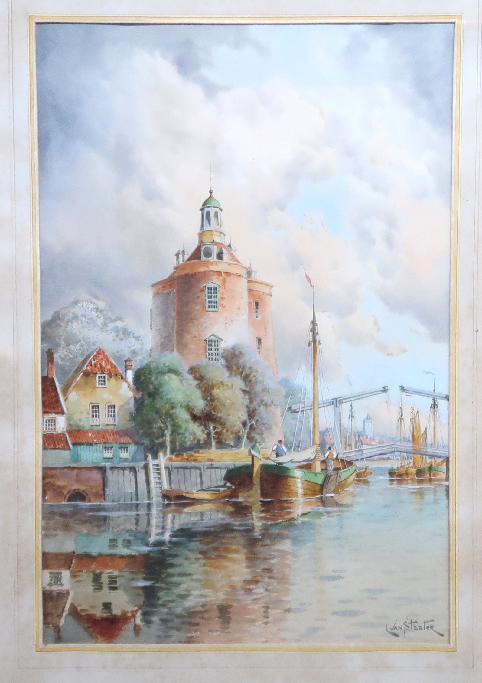 LOUIS VAN STATTEN Canal scene, signed, watercolour, 60 x 40cm and THOMAS CORSTON MORTON The long