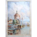 LOUIS VAN STATTEN Canal scene, signed, watercolour, 60 x 40cm and THOMAS CORSTON MORTON The long
