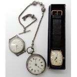 A 9ct gold cased Paramount watch and a further example in base metal and a continental silver fob