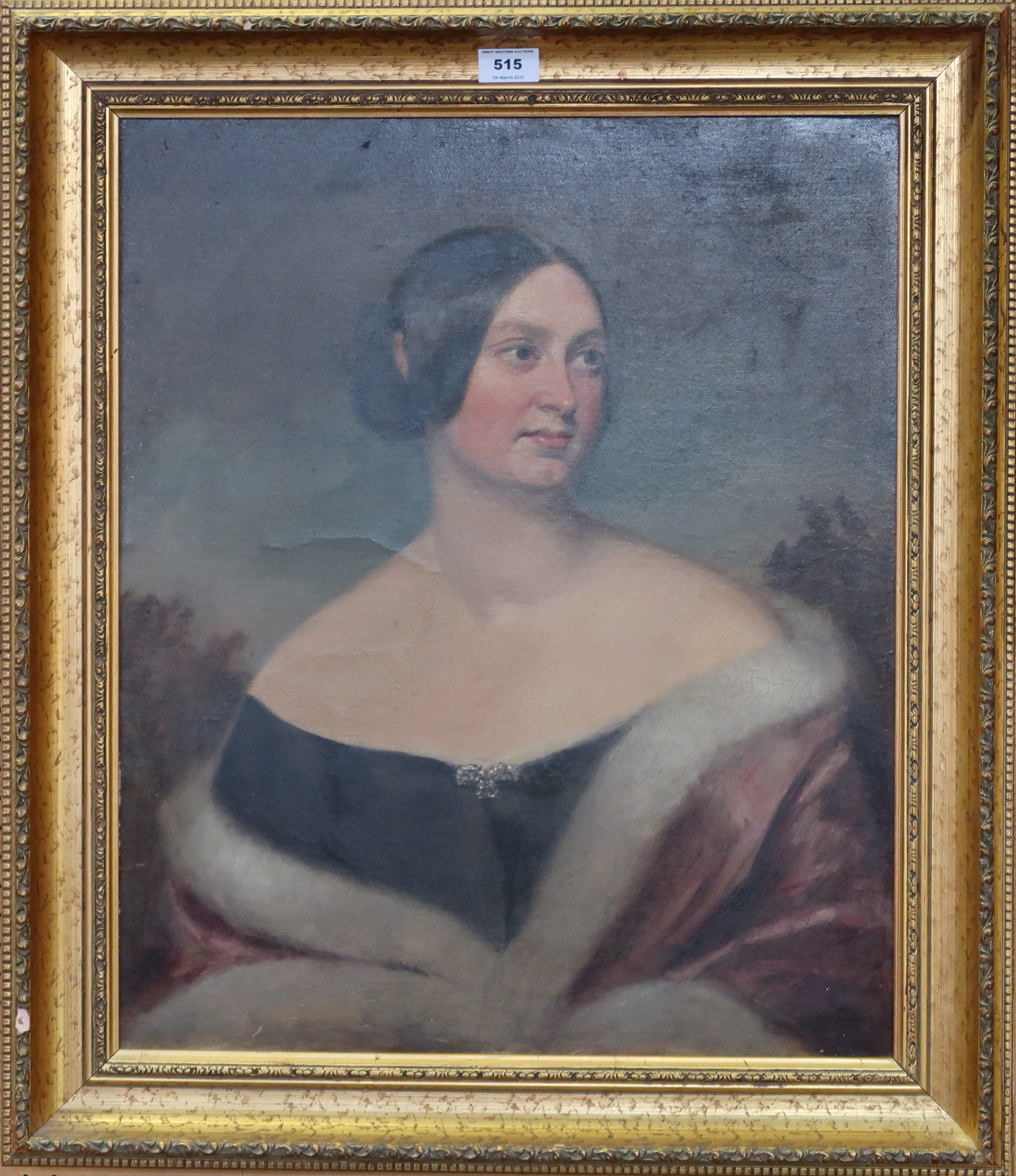 BRITISH SCHOOL Portrait of a noble woman, oil on canvas, 60 x 50cm Condition Report: Available