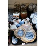 Six various biscuit barrels, blue Jasper ware, Limoges dish etc Condition Report: Available upon