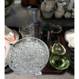 A studio glass decanter, pair of studio glass vases, other glassware etc Condition Report: Available