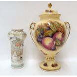 An Aynsley Orchard Gold urn and cover and a Satsuma vase Condition Report: Available upon request