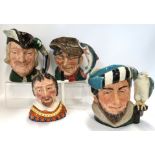 Three Royal Doulton character jugs including Robin Hood, The Poacher and The Falconer together