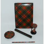 Five items of Tartanware including blotter, egg timer, needle case etc Condition Report: Available