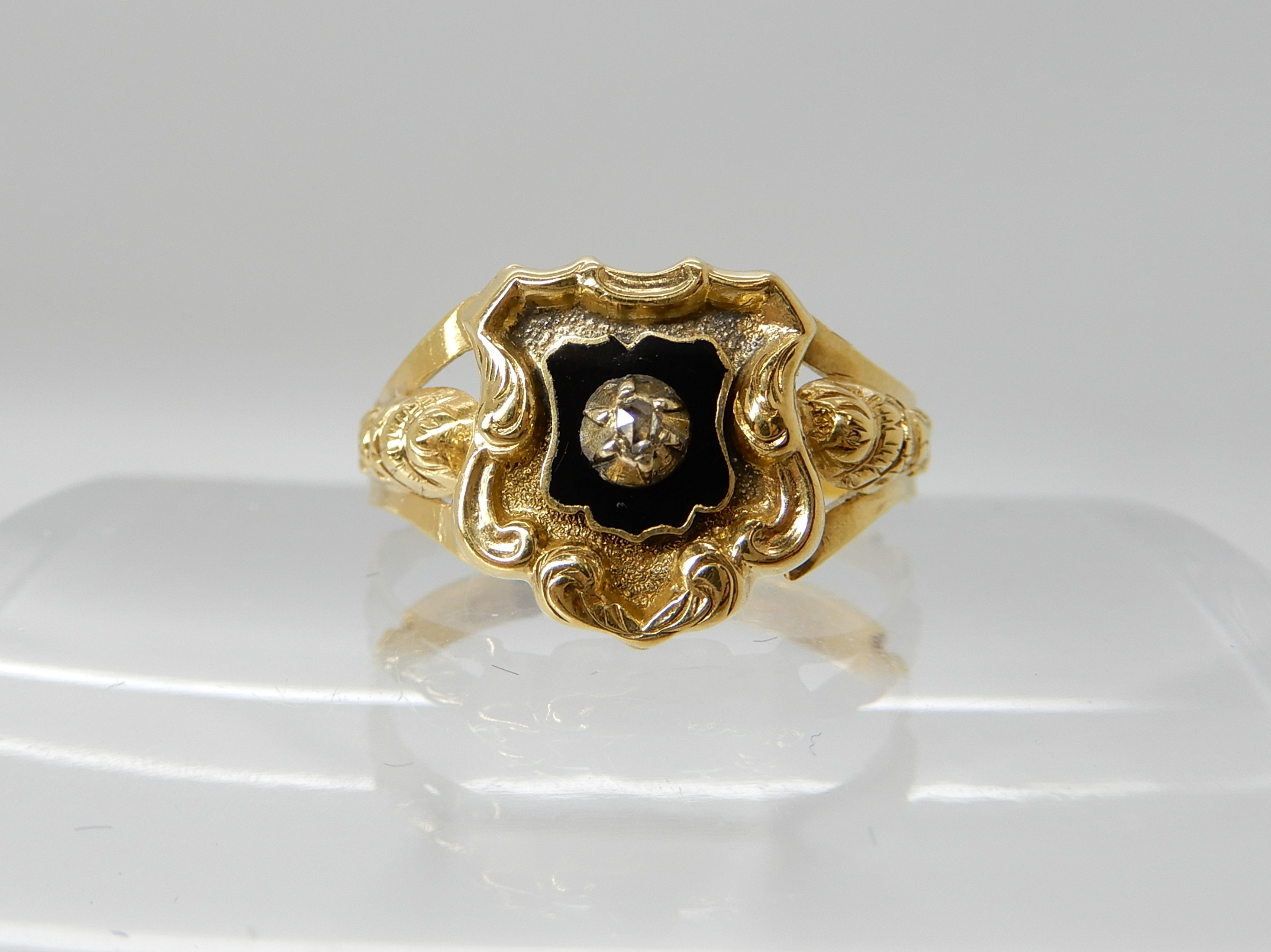 *WITHDRAWN* An 18ct gold Victorian mourning ring, with black enamel and a rose cut diamond, - Image 2 of 5