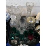 A pair of glass rummers, turquoise drinking glasses, cut glass decanter and other items Condition
