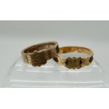 An 18ct hair panel mourning ring size U weight 1.9gms, together with a 9ct example size O weight 2.