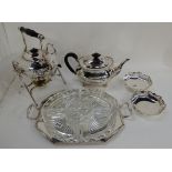 A tray lot of EP - kettle on stand, teapot, hors d'oeuvres dish etc Condition Report: Available upon