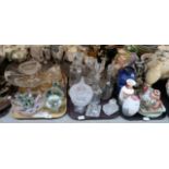 Assorted glassware including decanters, Murano glass squirrel group, other art glass, ceramic
