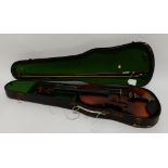 A two piece back violin 35.5cm with label to the interior Antonius Stradivarius Cremonensis Faciebad