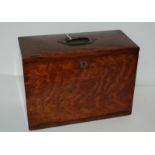 A Victorian oak stationery box with hinged lid and fall flap front with fitted interior, 30cm