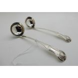 A pair of silver sauce ladles, Glasgow 1834, the terminals with shell motif and monogrammed 17cm